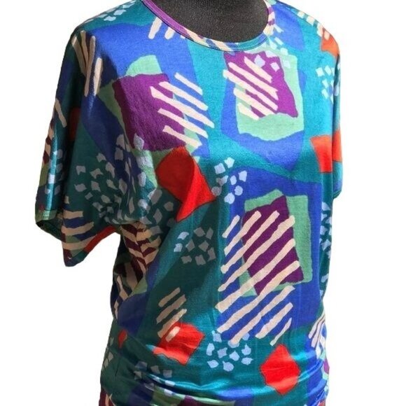 Vintage 1980s Missoni Matching Skirt & Top Blue Abstract Print Size Small - Picture 8 of 8